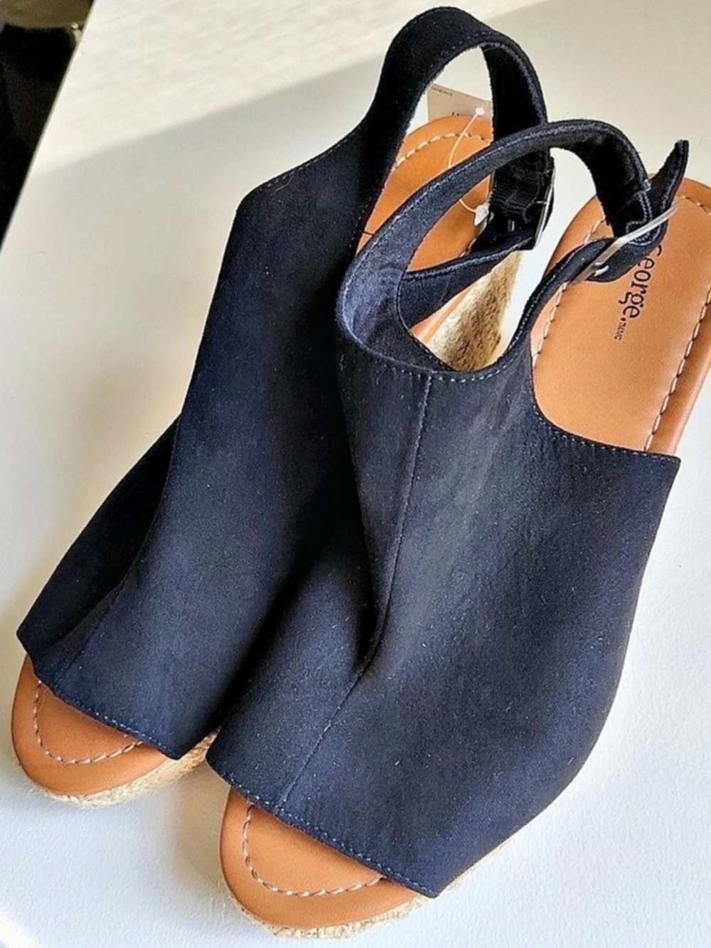 George Black Wedge Sandals Size 9
